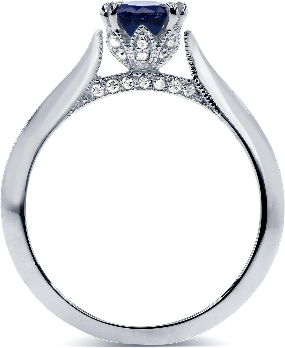 Kobelli Vintage Style Blue Sapphire Engagement Ring with Diamond Accents 1 1/10 CTW in 14k White Gold