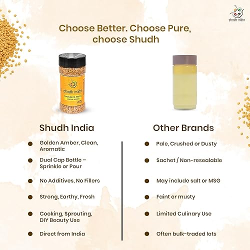 Miniatura 8 de Shudh India Semillas de fenogreco (meti) enteras, Trigonella foenum graecum ~ Todo natural | Vegano | Sin gluten | Sin OMG | Origen indio, utilizado