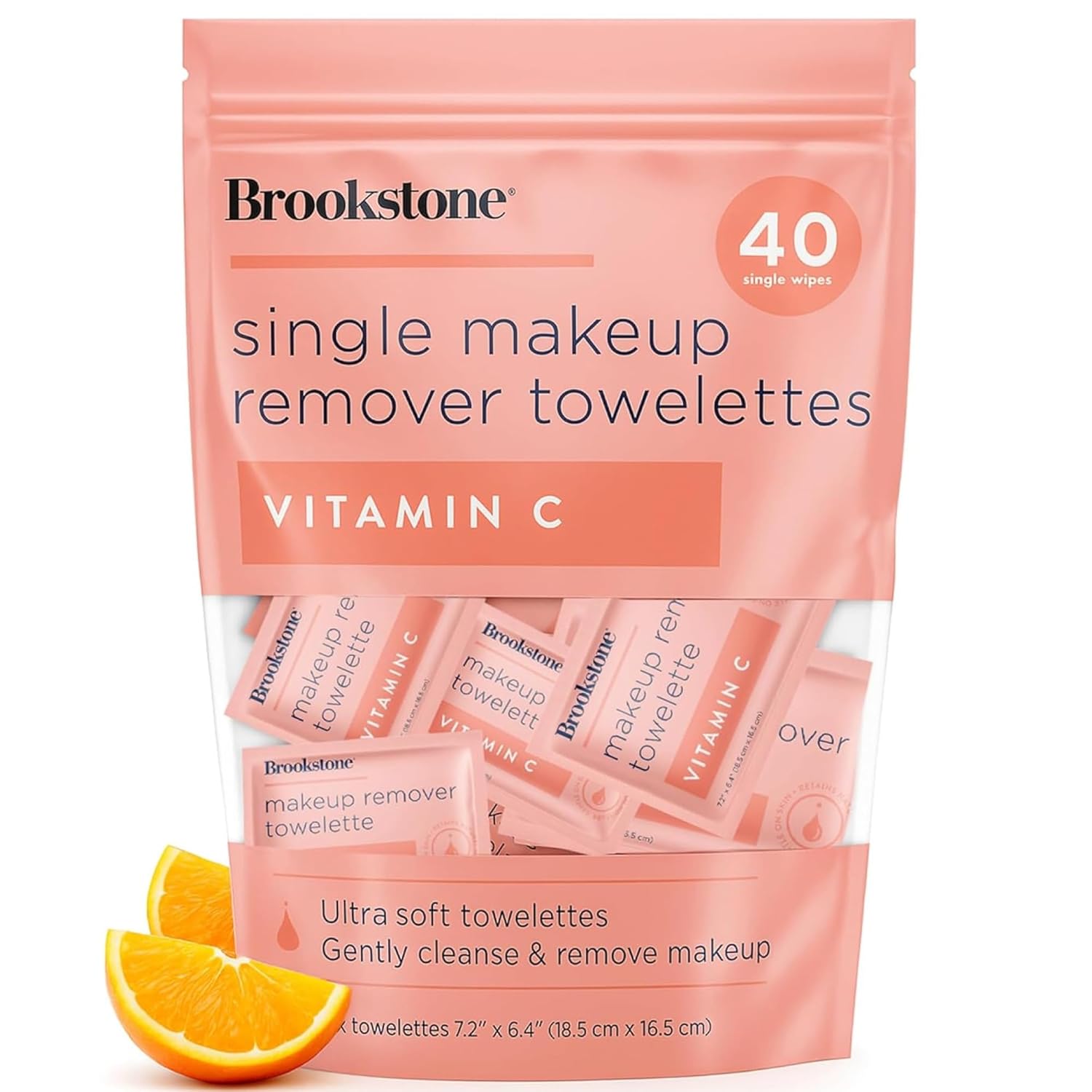 Brookstone Makeup Remover Wipes Individually Wrapped – Bulk Eye & Face Wipes for Travel, Single Makeup Remover Packets for Mascara, Oil & Dirt – Alcohol-Free Cleansing Towelettes, 40 Count.