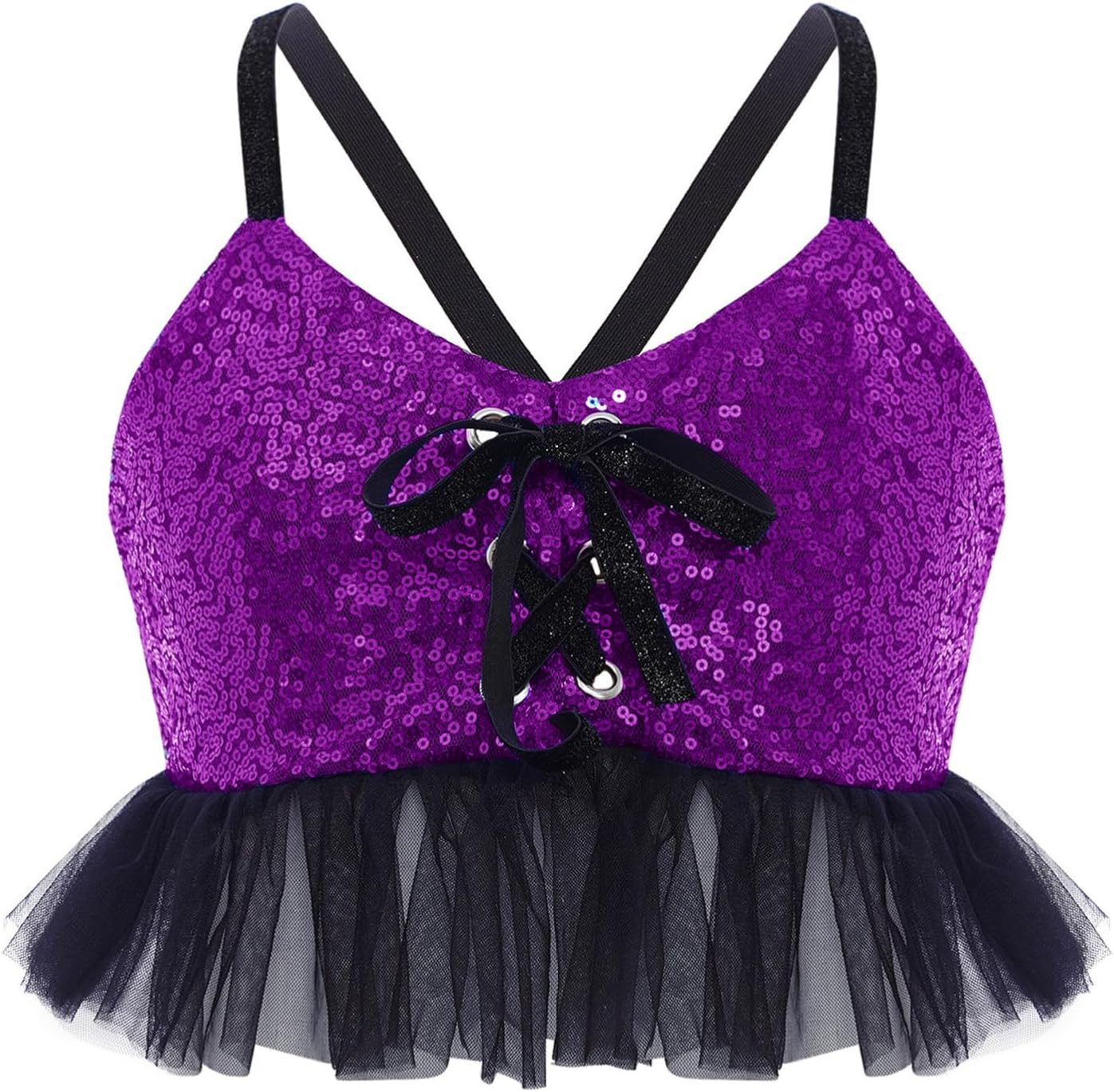 CHICTRY Kids Girls Sequins Camisole Disco Modern Street Hip Hop Jazz Dance Tops and Flared Bell Bottoms Pants Set Dancewear Purple 16 Years