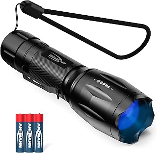 ANSMANN Taschenlampe, UV-Lampe, LED-Leuchte, 400nm, stufenlos fokussierbar, 4 Lichtmodi, für Sauberkeitskontrolle, Bernsteinsuche, Ködersuche beim Angeln, Schwarz