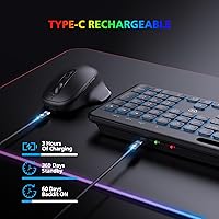 Vista 4 de Teclado y mouse inalámbricos, teclado y mouse Bluetooth MicroPack, 7 modos retroiluminados de doble modo teclado Bluetooth, 3 DPI ajustables