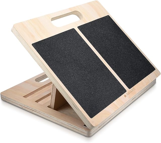 Navaris Wooden Slant Board - Adjustable Calf & Ankle Stretcher for All Ages - Anti Slip Incline Stretch Boards - for Runners & Other Athletes