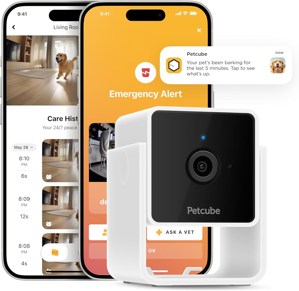 Cam: cámara de seguridad y para mascotas Wi-Fi para interiores con aplicación | Vídeo HD de 1080p, audio bidireccional, visión nocturna, alertas inteligentes para perros, gatos y monitoreo de seguridad en el hogar