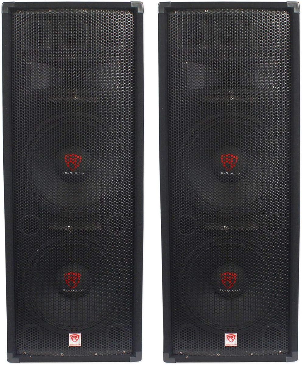 Altavoz PA pasivo para DJ RSG12.2 dual de 12" de 3 vías y 8 ohmios, paquete de 2 | pico de 2000 W / 1000 W RMS, entradas SpeakON / 1/4", tweeters piezoeléctricos, bocina de compresión, 102 dB, gabinete trapezoidal, audio profesional