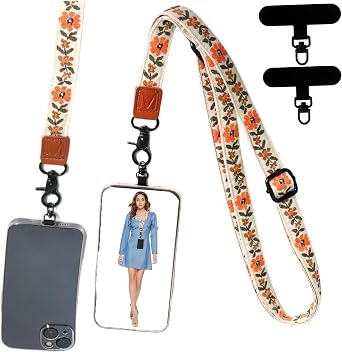 Adjustable Lanyard for Phone, Camera, Name Tags, ID card, Keychain and Wristlet Straps with 2 phone padsBlack