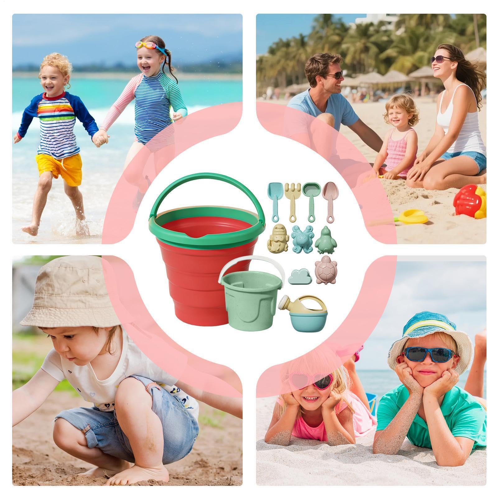 Kinder Sandspielzeug Faltbarer Strandeimer mit Rechen und verschiedenen | Farbenfrohes Strandspielzeug für Kinder Für Drei Jahre Und Älter Mädchen Kinder Garten Reisen Urlaub Drau