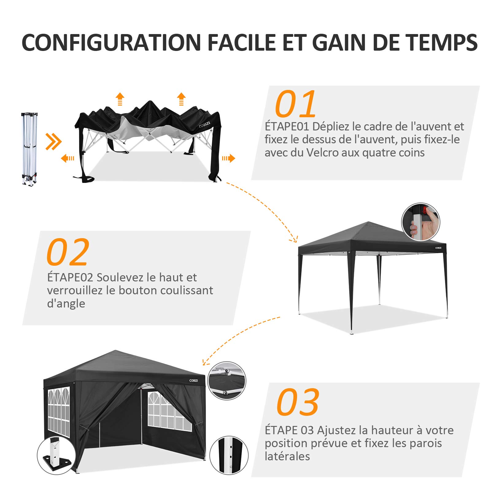 COBIZI Tonnelle Tente Pliant Tonnelle de Jardin, étanche Pavillon Tente de réception pour Exterieur
