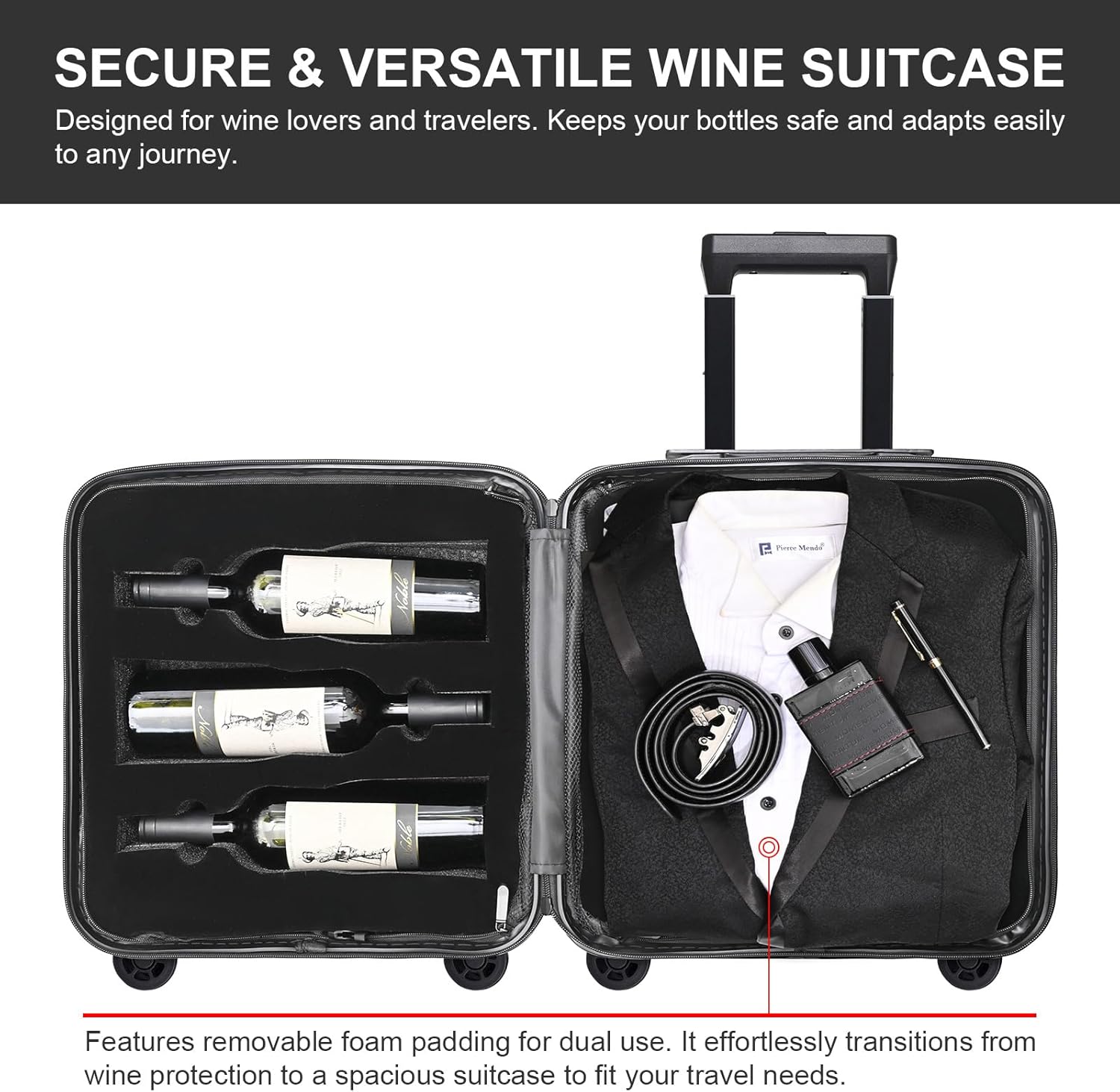Wine suitcase for airplanes 6 bottle, TSA-Approved Carry-On Sized Wine Luggage, Durable Hard Shell with Shockproof Foam - Compact & Lightweight Travel Case for Secure Airline Travel