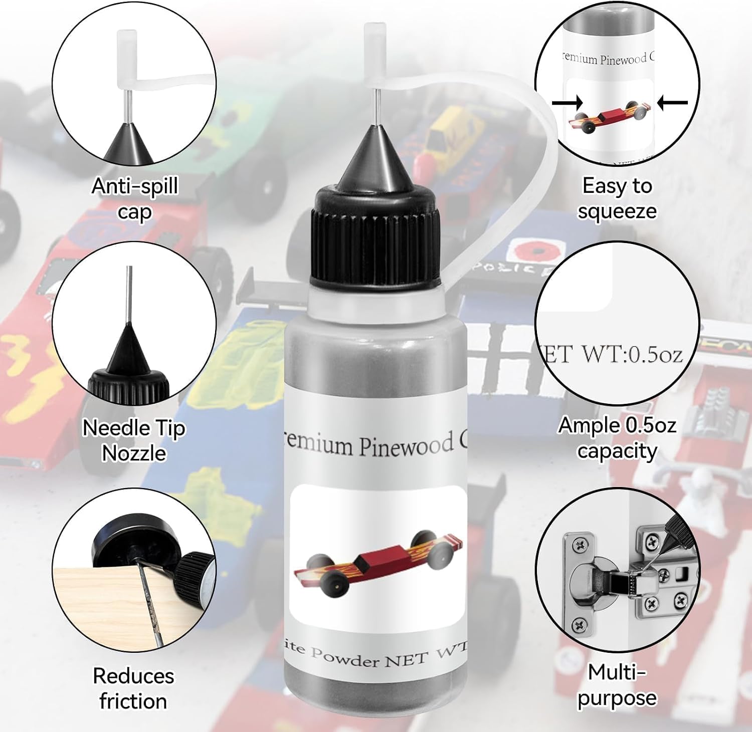 DerbyCraftPro Pinewood Weights Car Kit &Graphite Lubricant |3oz Flexible Derby Car Weights (Easy to Cut)+0.5oz Graphite Powder for Axles-Precise Weighting and Adjust The COG,Reduce Friction