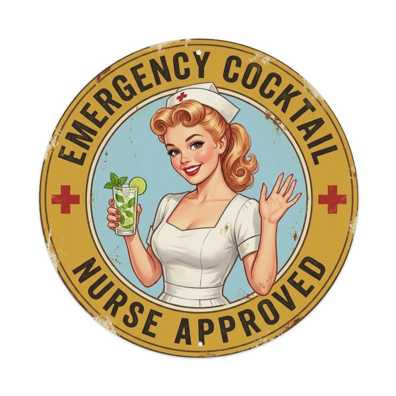 Emergency Cocktail Nurse Approved Green Drink Metal Tin Sign