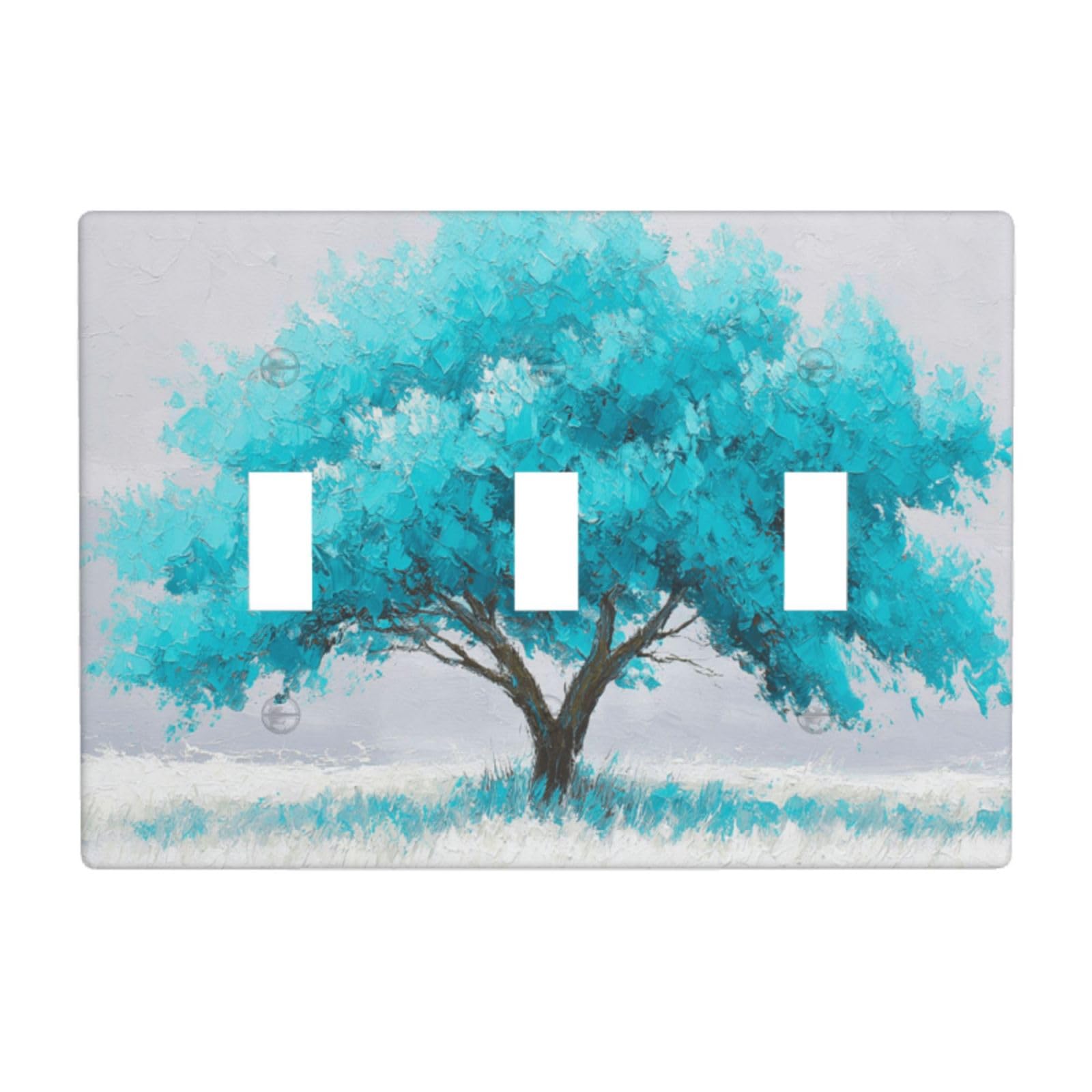 Tree with Turquoise Leaves Light Switch Covers 3 Gang Triple Toggle Wall Plate Switchplate Electrical Faceplate for Bathroom Kitchen Bedroom Decor