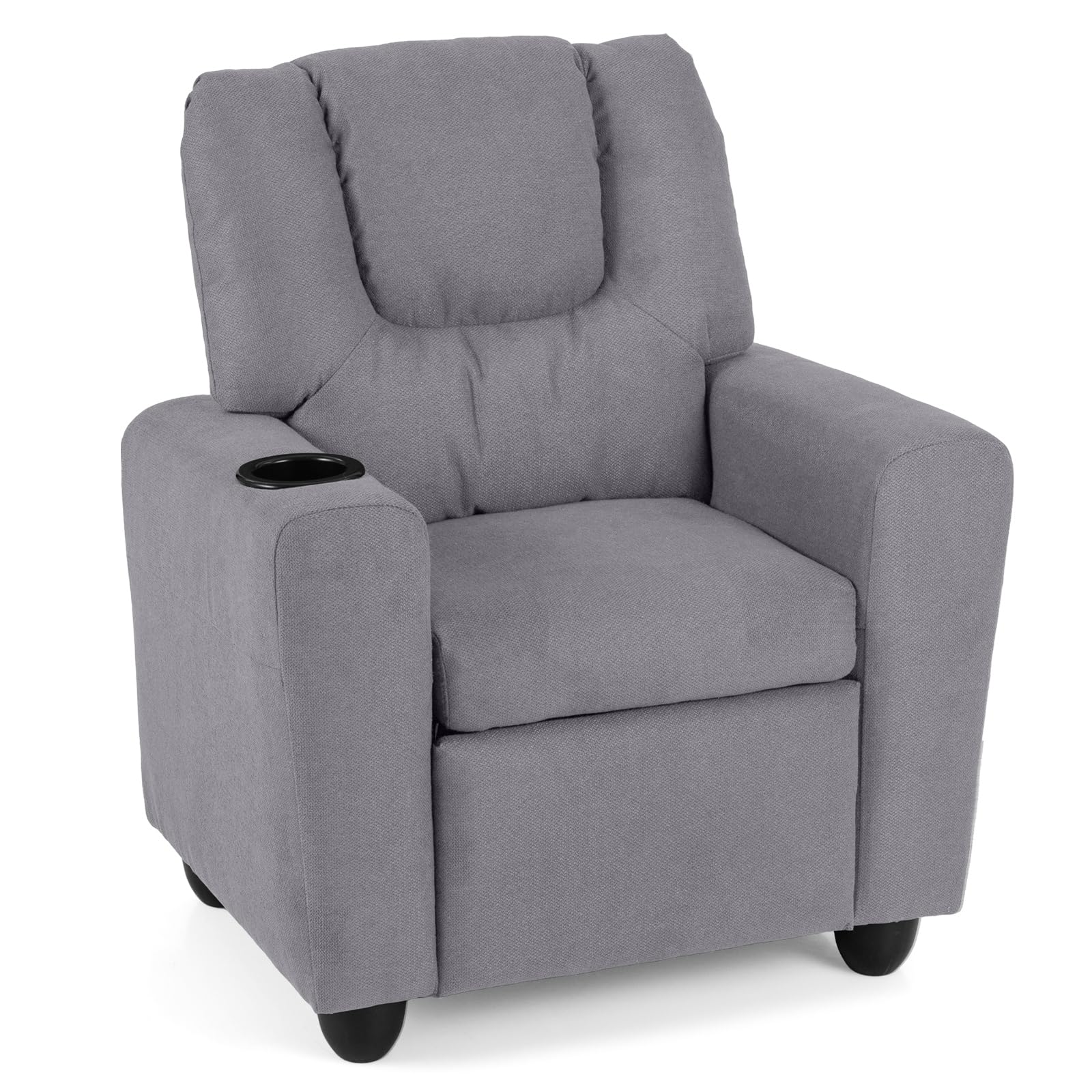 Kids Recliner, Toddler Lounge Chair w/Cup Holder, Wide Armrest, Kids Sofa w/Adjustable Footrest, Comfy Toddler Recliner Chair for for Boys &amp; Girls 3 + (Fabric, Grey)