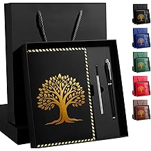 Vebermo Notebook With Pen Gift Set Tree of Life Design Cover Journal with Pen, Refill, Premium Gift Box &amp; Bag, A5 Executive Notebook 200 Lined Pages for Professionals Students Writers Black
