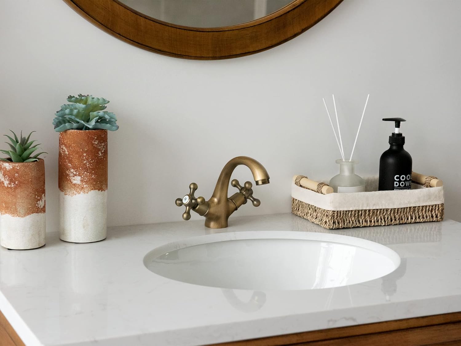 StorageWorks Small Seagrass Baskets for Organizing, Wicker Basket for Organizer, Storage Baskets with Wooden Handles and Natural Fiber Liner, Set of 2