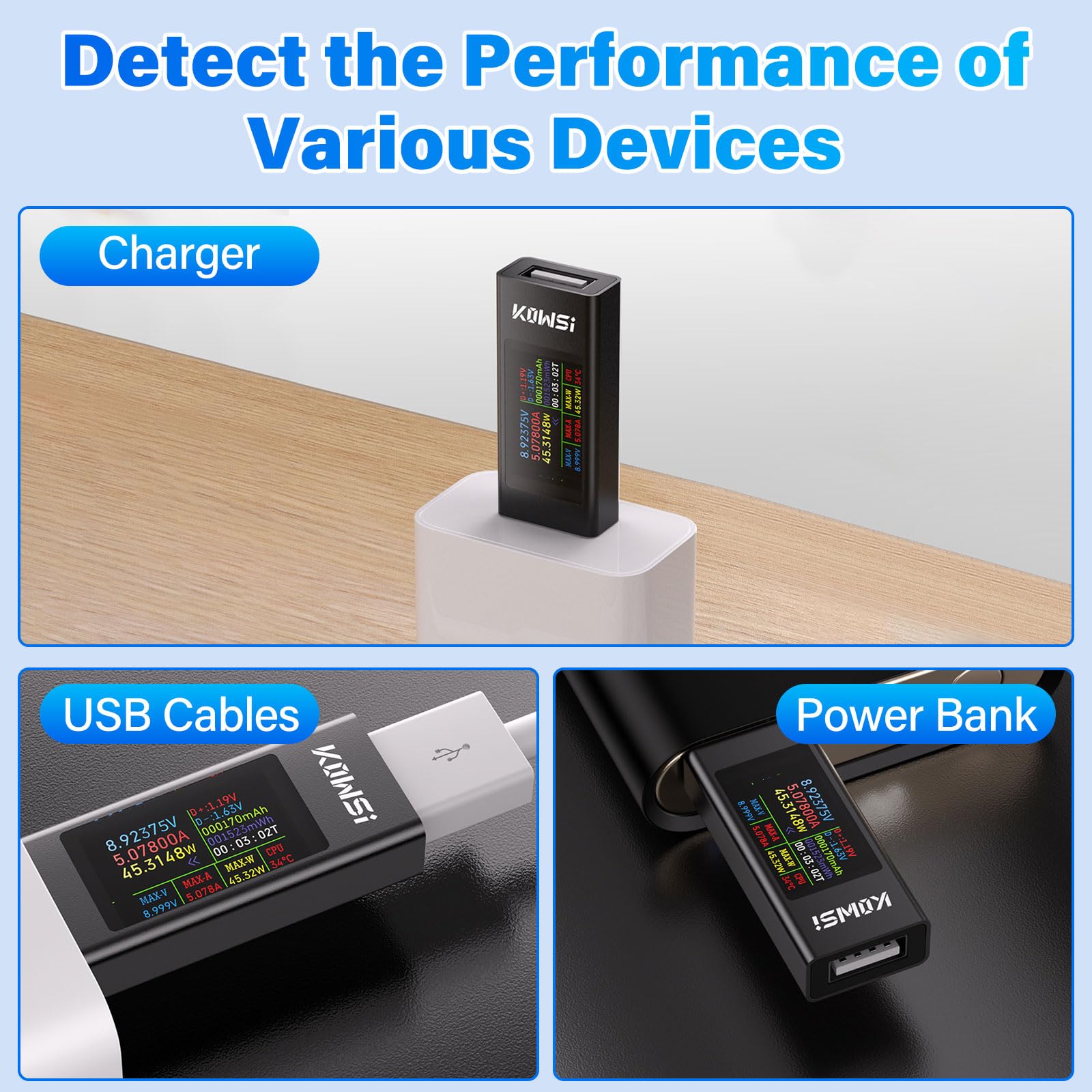 Diymore Misuratore di Corrente USB 360W,4–30V,0–12A,USB Tester di Tensione,USB Voltmetro Volt Amperometro,Misuratore di Corrente USB-A Tester di Potenza