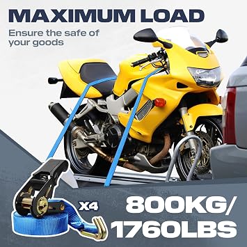4 x 800KG Ratchet Tie Down Straps, Heavy Duty, with J Hook,6M x 25MM