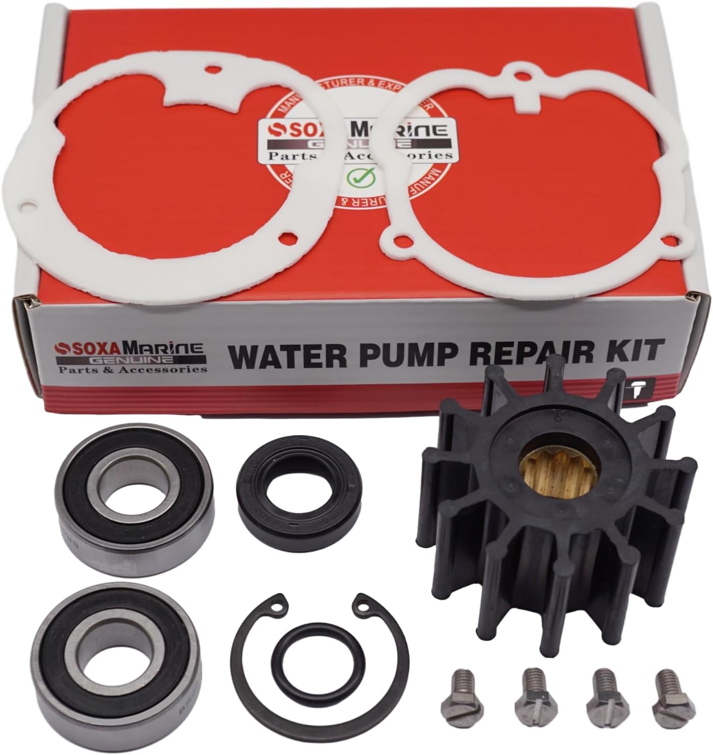 3857794 Inboard Raw Sea Water Pump Impeller Kit for Volvo Penta 3858847 | Includes Screws，Bearing and Retaining Ring, Fits Volvo Penta 3851623, 3851982, 3855778 Pump