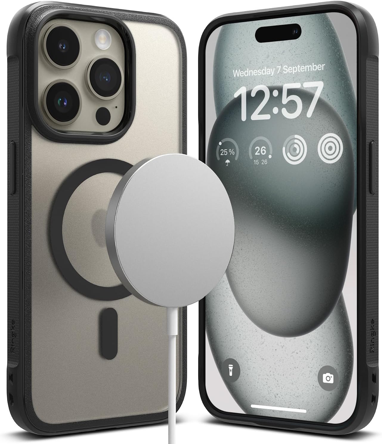 Ringke Fusion Bold Magnetic Matte Compatible with iPhone 15 Pro Case Cover [Strong Magnet] Matte Hard Back Shockproof Soft TPU Bumer iPhone 15 Pro Back Cover - Matte Black