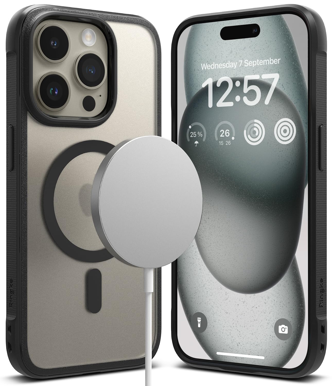 Ringke Fusion Bold for iPhone 15 Pro Case, Compatible with MagSafe, Textured Sides for Grip, Anti-Yellowing Technology, Frosted Clear Back Resists