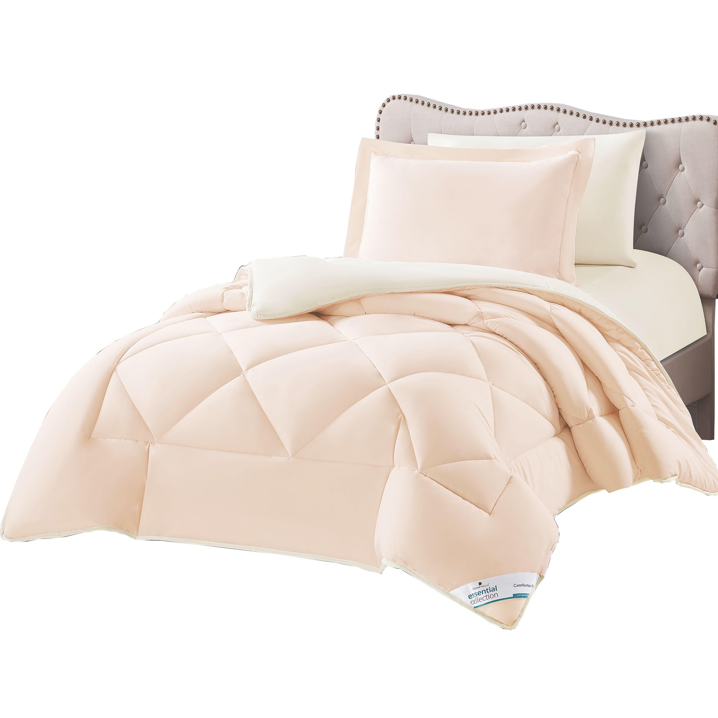 DONETELLA Bedding Comforter Set, Single Size Fits 120x200 cm - 4-Pcs Solid Quilted Bed Set, Microfiber Fabric - 1 Comforter, 1 Fitted Sheet 1 Pillowcase And 1 Pillow Sham Ivory SINGLE 120x200(4Pcs)