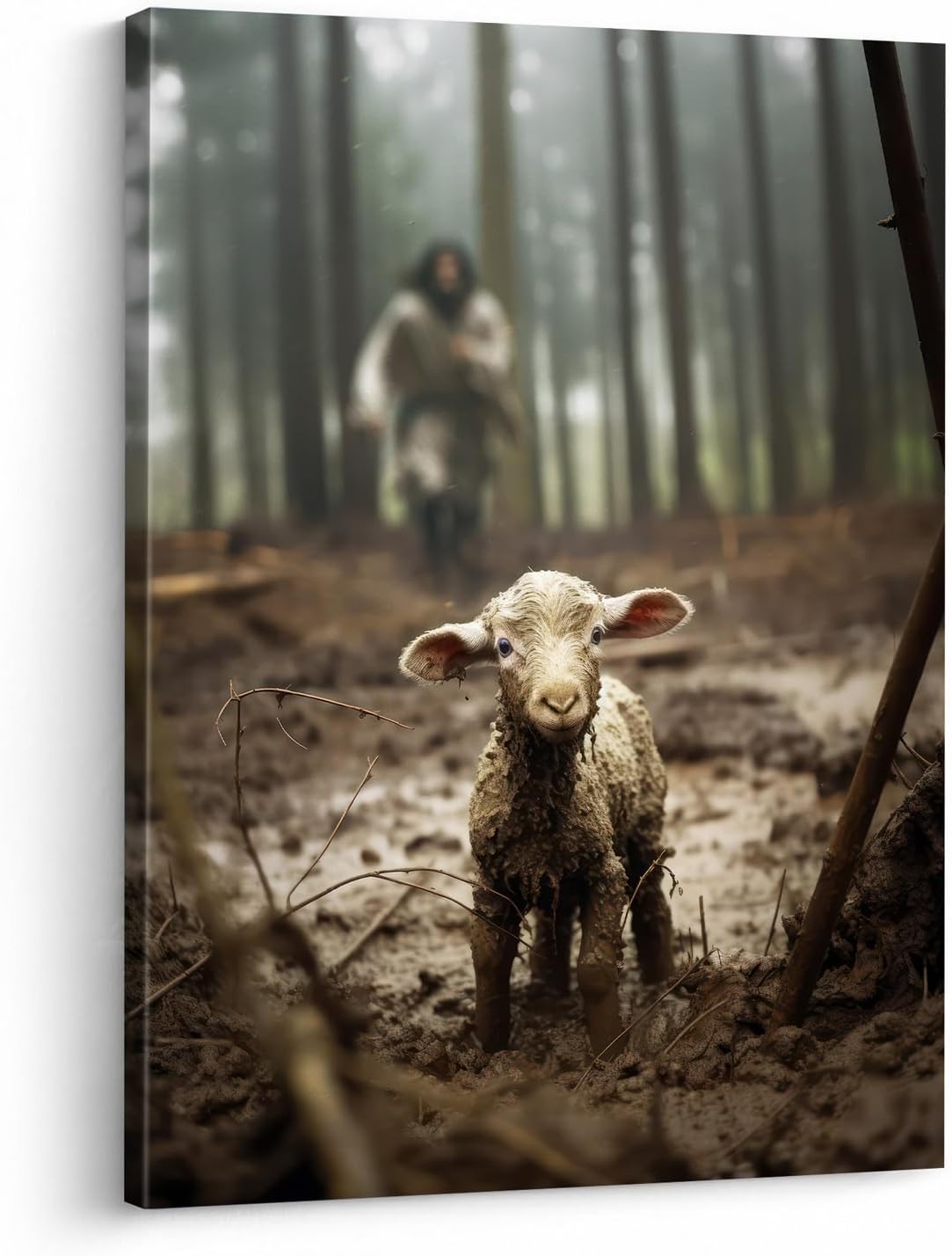 Jesus and Lamb Canvas Wall Art Jesus Running After Lost Lamb Picture Wall Art Canvas Print Christian Home Decor 24x30 inch