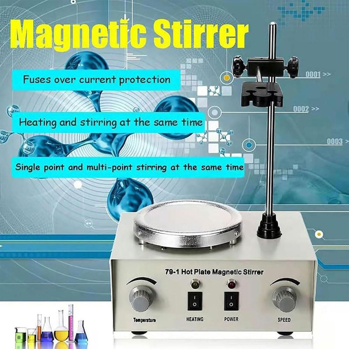 250W Magnetic Heating Stirrer, 1000mL Electric Digital Display Magnetic Stirring Plate with Stepless Speed Regulation, 100-2400RPM, Max 100℃, for Laboratories, Factories, Schools