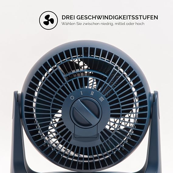 Woozoo® by Ohyama Powerful Quiet Fan / Table Fan Made in France 31 W 360° Rotation 3 Speeds For 23 m² Area - Woozoo PCF-HE18 - Blue Navy