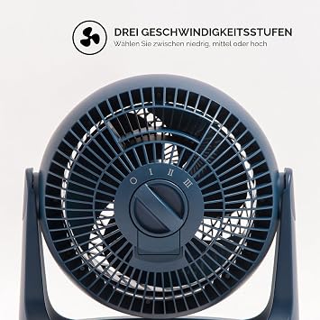 Woozoo® by Ohyama Powerful Quiet Fan / Table Fan Made in France 31 W 360° Rotation 3 Speeds For 23 m² Area - Woozoo PCF-HE18 - Blue Navy