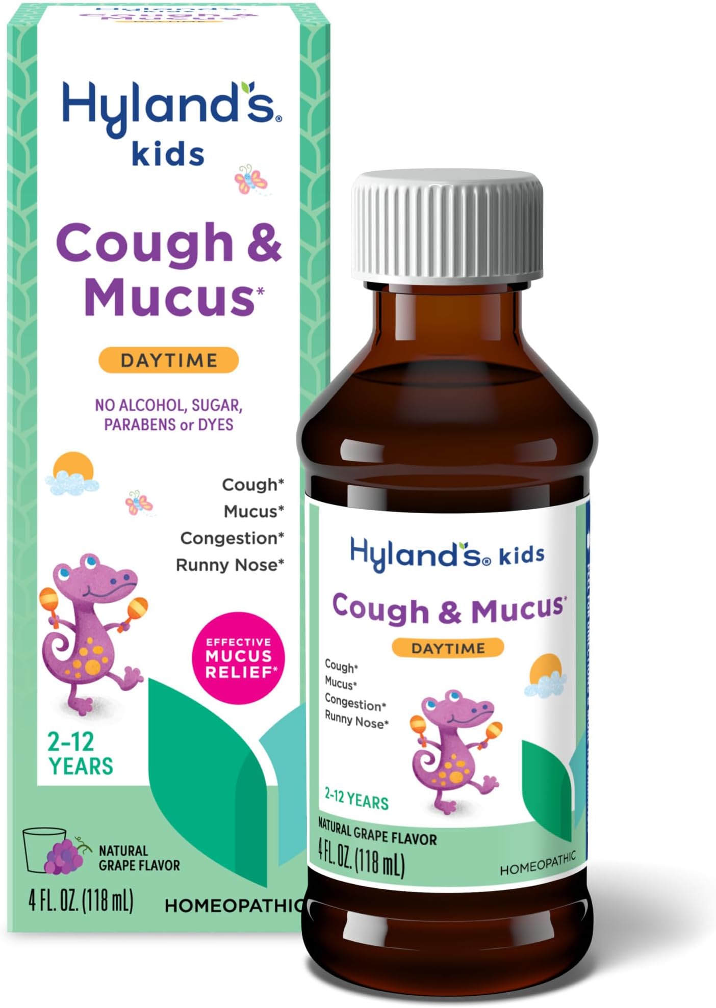 Kids Daytime Cough Syrup and Mucus Relief, Kids Medicine for Ages 2-12, Grape Flavor, Natural Relief of Cough, Runny Nose, Mucus and Congestion, 4 Ounces