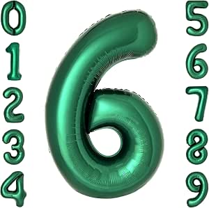 40 Inch Dark Green Number 6 Dinosaur Balloon - Foil Number Balloon For Parties