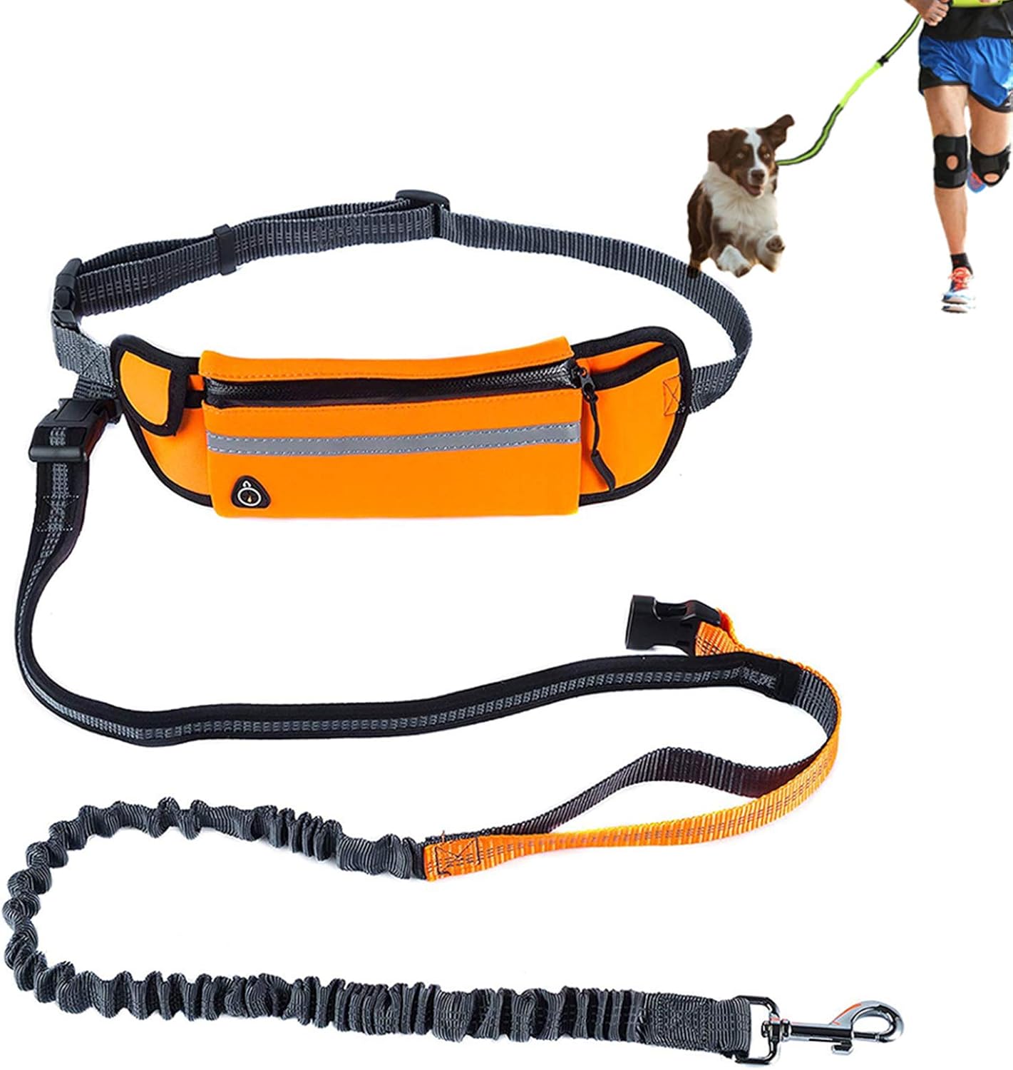 Hands Free Dog Leash for Running Walking Jogging Training Hiking, Retractable Bungee Dog Running Waist Leash Pack Training Belt for Small To Medium Dogs,Adjustable Waist Belt, Reflective Stitches