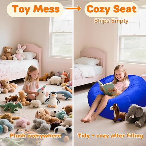 Miniatura 46 de Lukeight - Puf de almacenamiento de animales de peluche para niños, funda para puf de dinosaurio con cremallera para organizar la habitación de