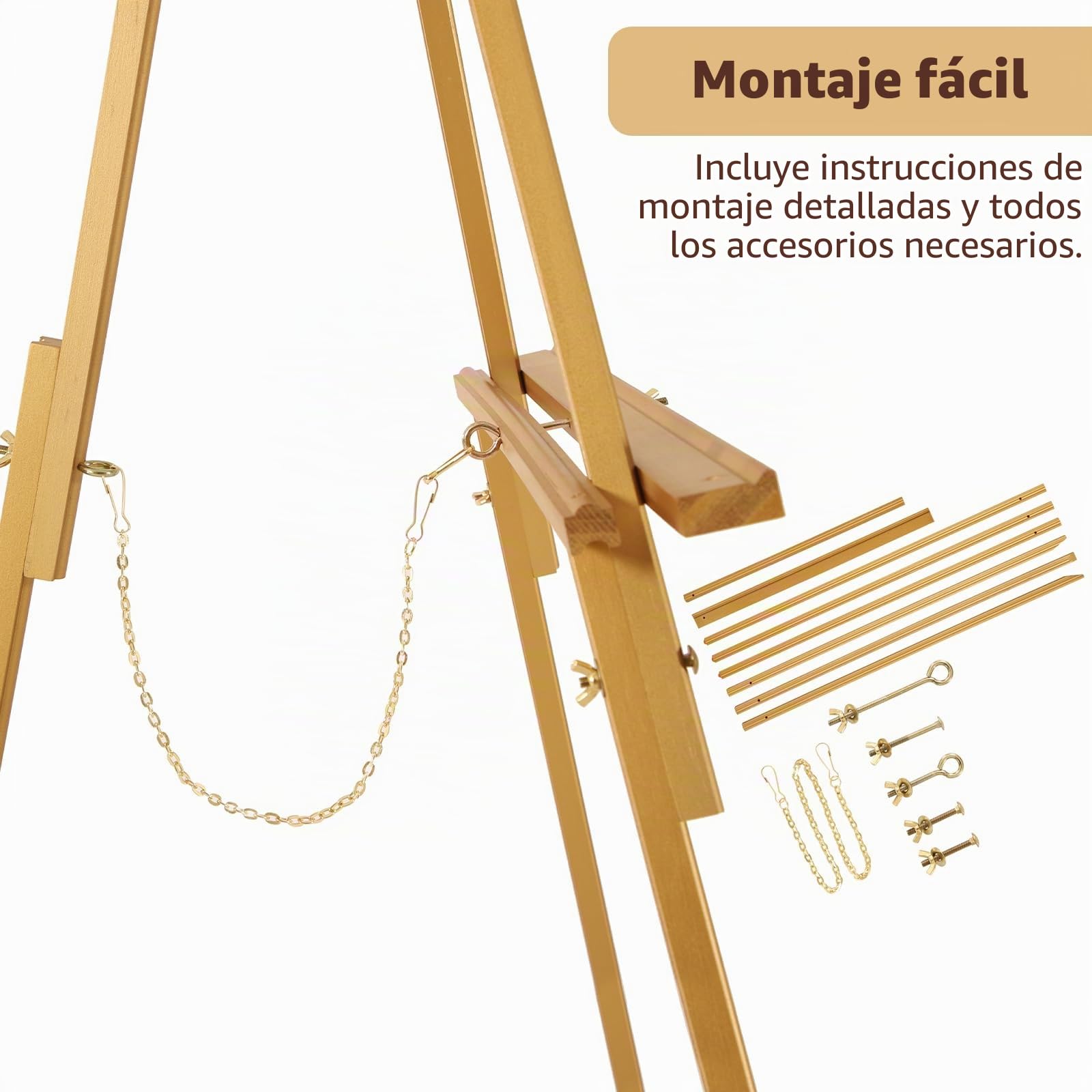 VISWIN 3Piezas Caballete Dorado para Boda, Caballete de Madera Ajustable para Cartel, Póster, Cuadro y Foto, Caballete Pintura Ajustable