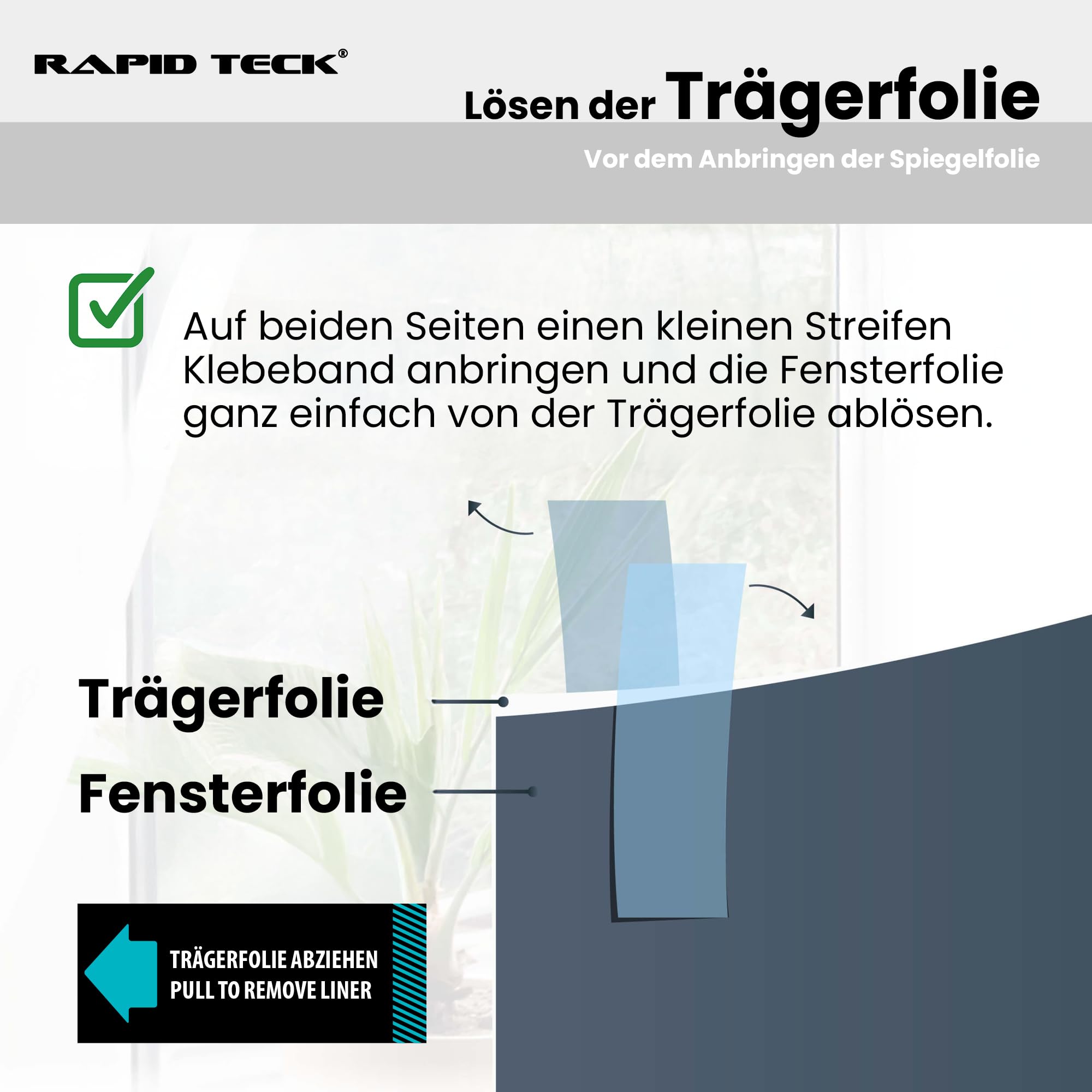 Rapid Teck Fensterfolie Sonnenschutz - 200cm x 152cm - Starke Verspiegelung - Hitzeschutzfolie Fenster 99% UV-Schutz - Spiegelfolie Fenster Sichtschutz - Sonnenschutzfolie Fenster außen