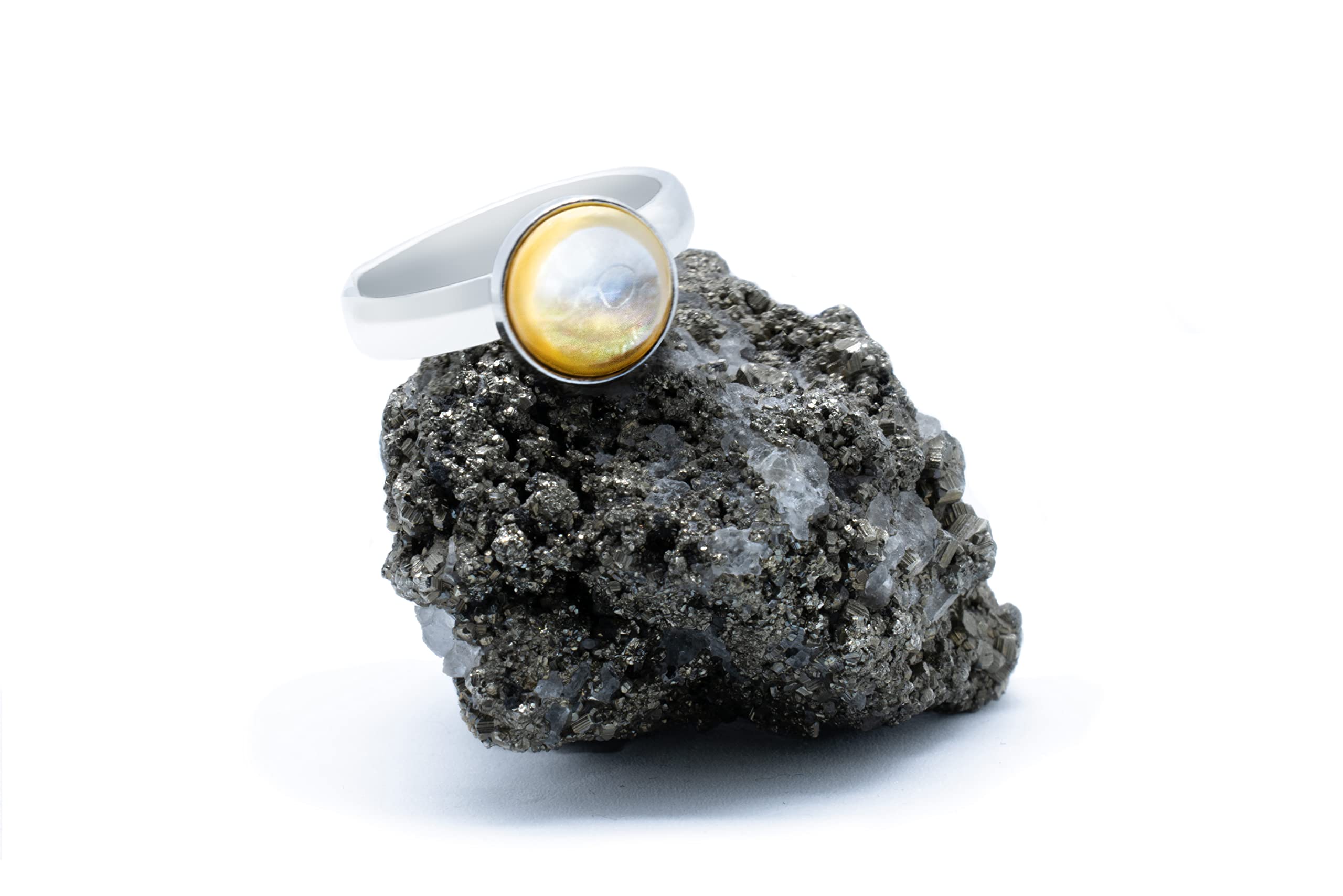 Anillo de Plata 925 con Madreperla Blanca (Nácar - Piedra Natural) 8x8mm- Disponible Anillo Ajustable y Fijo, Tamaño de XS a XXXL, para Hombre, para Mujer - Caja Regalo Gratis