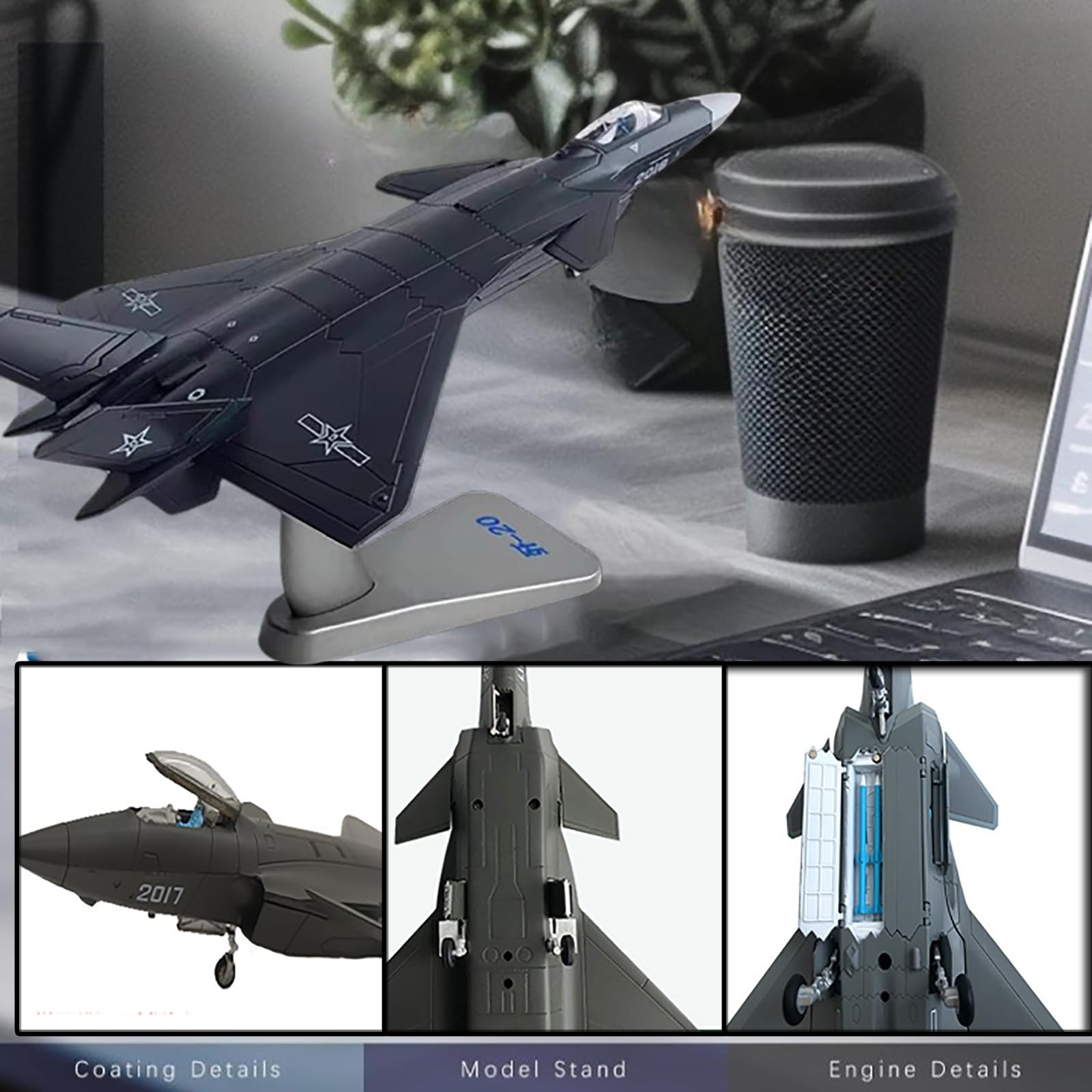 1/72 Skala 1/72 Metal Samolot Modelowy Zestawy Ze Wsparciem, Samolot Wojskowy J-20, Replika Samolot Atak Reakcja, Prekonstruowane ozdoby lotnicze dla upamiętnienia, zbierać prezenty