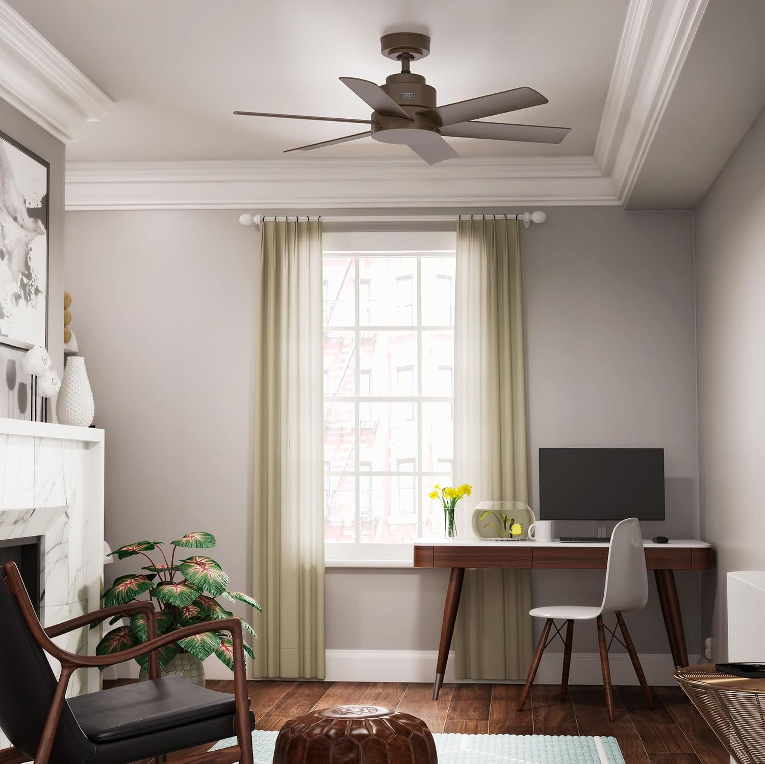 Hunter Kennicott Indoor/Outdoor Ceiling Fan, Wall Control, 44-inch, Casual-style (Matte Bronze, 44 Inch)