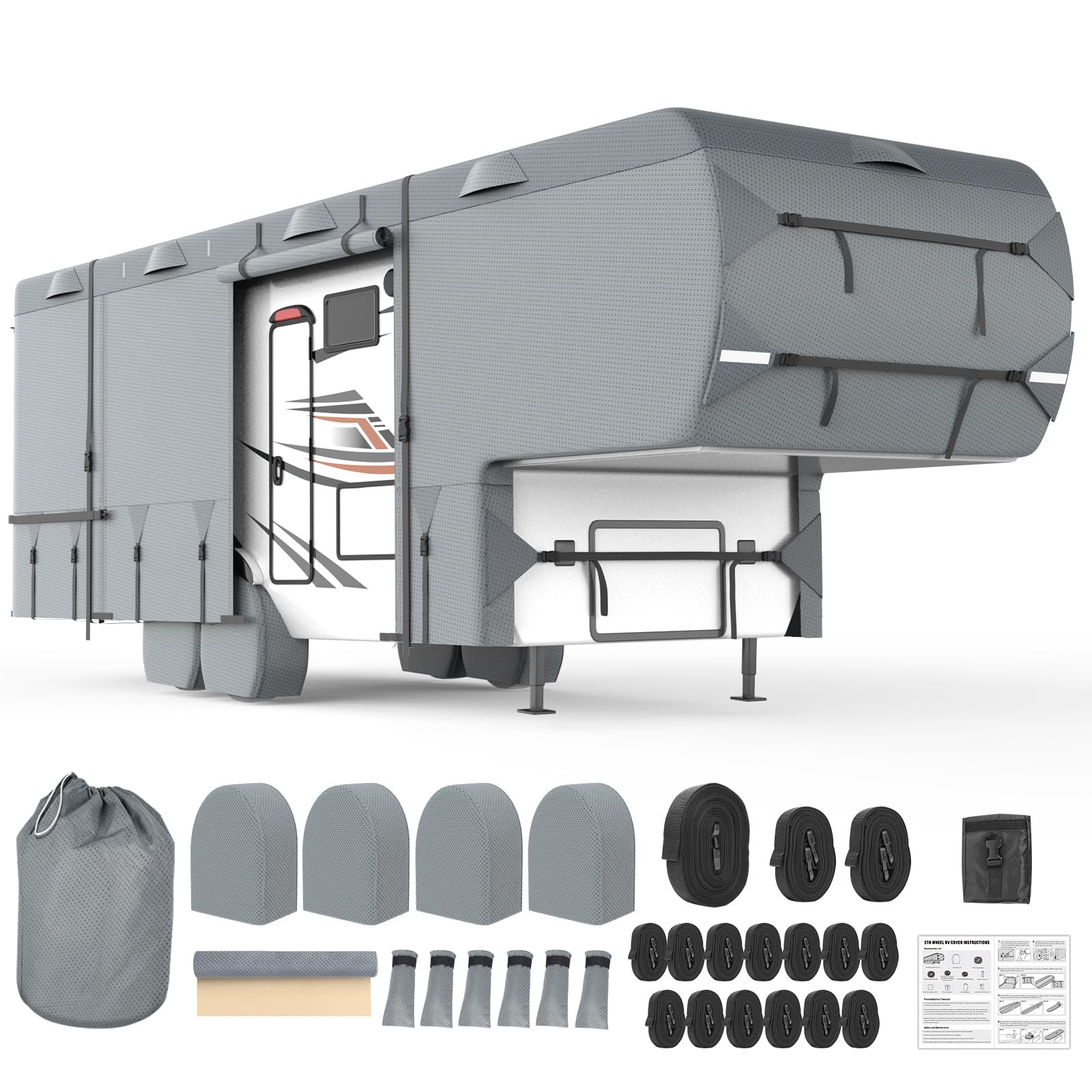 Photo 1 of Mofeez 5th Wheel RV Cover 37-41ft, 7 Layers Top Extra-Thick Fifth Wheel Cover, Waterproof Windproof Anti-UV Rip-Stop Toy Hauler Camper Cover with 3Pcs Extra Straps, 6 Gutter Covers & 4 Tire Covers