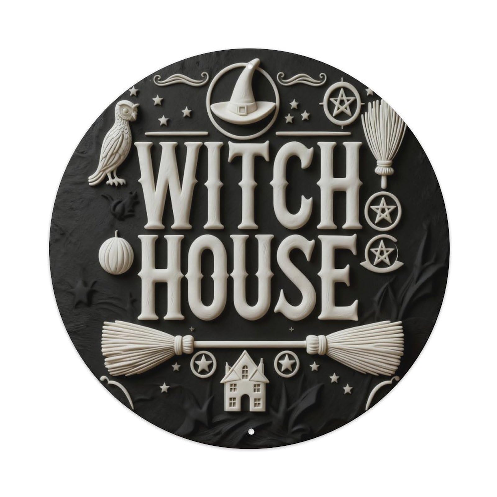 Zlatcbu Vintage Witch House Magic Symbols And Broom Metal Tin Sign Retro Wall Art Poster, Decor For Home Living Room Bar Cafe Garage, 8X8 Inch