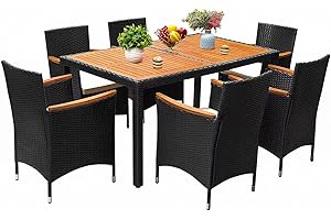 Flamaker 7-Piece Outdoor Acacia Wood Patio Dining Set with Cushions