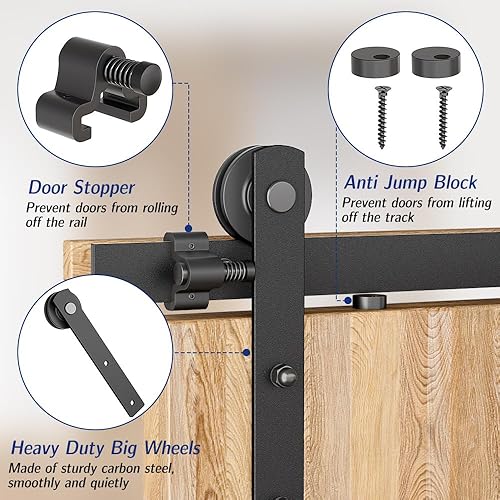 Miniatura 5 de Kit de herrajes para puerta corrediza de granero de 96 pulgadas8 pies, suave y silencioso, fácil de instalar, se adapta a puertas de madera