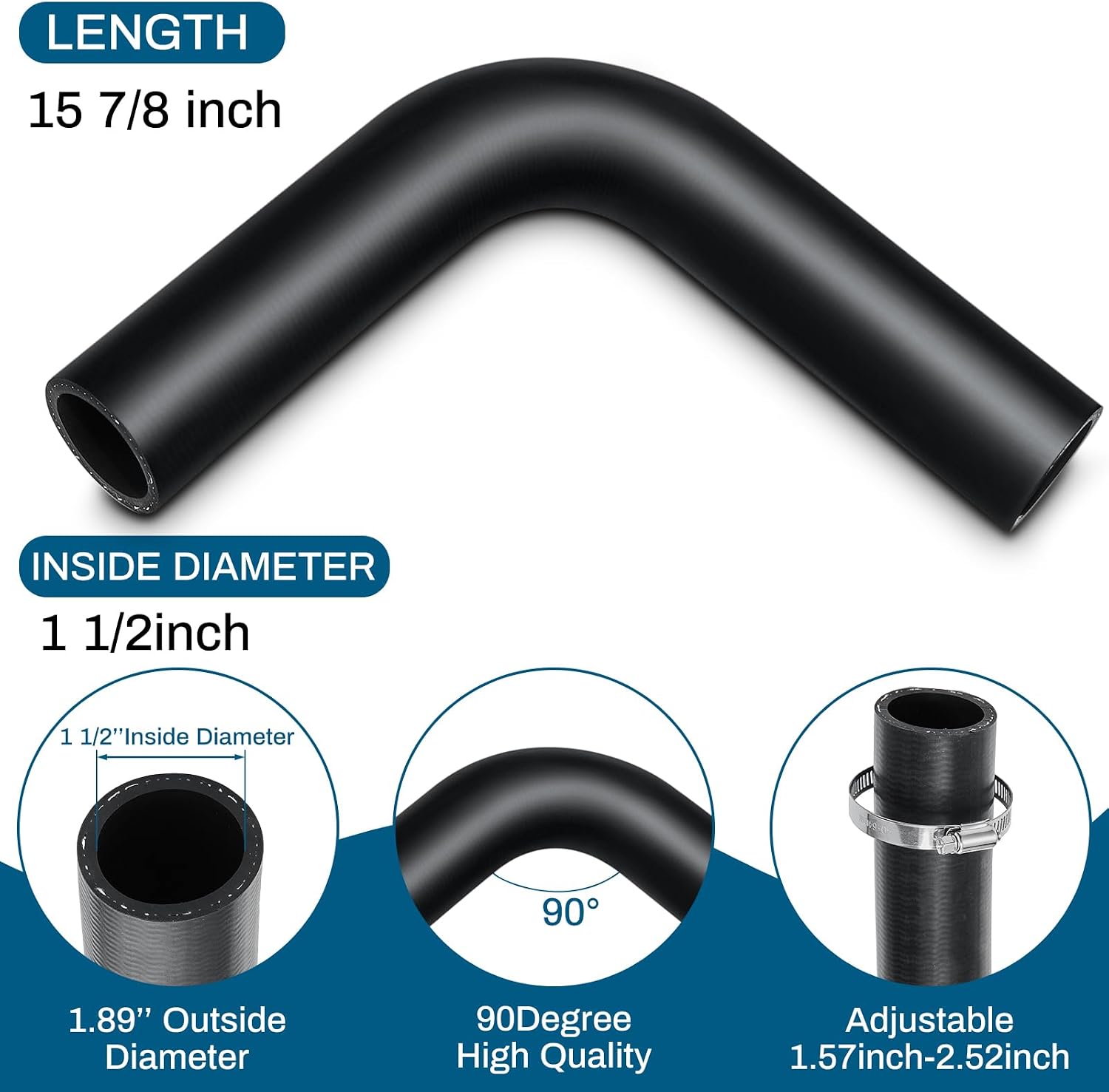 Frienda 2 Pcs Gasoline Fuel Filler Neck Hose with 8 Clamp Set 1 1/2 Inches Inside Diameter, 15 7/8 inch Length Reinforced Gas Tank Fuel Filler Hose (90 Degree,1 1/2 Inch)