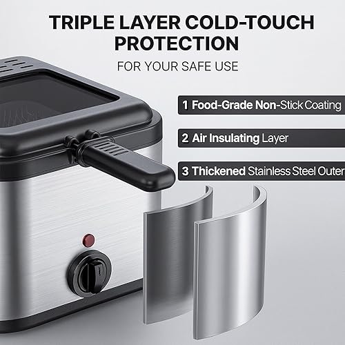 Miniatura 4 de Freidora Eléctrica de Aceite de Acero Inoxidable de 1000 W - Freidora Eléctrica de Aceite 2.5L Freidora de Temperatura Ajustable con Canasta,