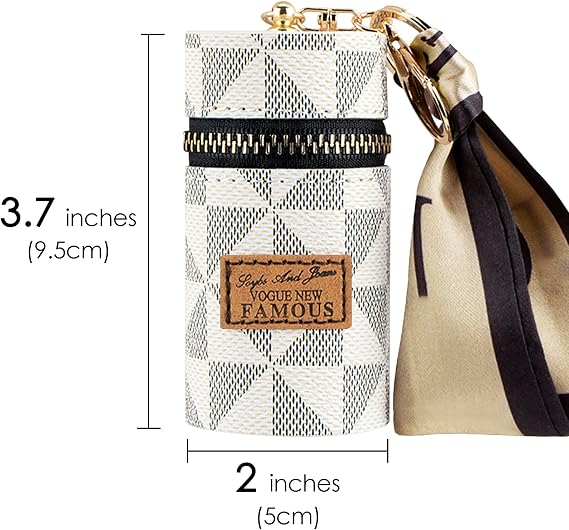 Adorila Lipstick Case Keychain with Scarf Charm, Vegan Leather Mini Lip Gloss Organizer Pouch for Purse (White, 1 Pack)