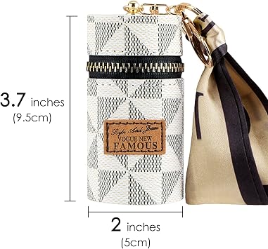 Adorila Lipstick Case Keychain with Scarf Charm, Vegan Leather Mini Lip Gloss Organizer Pouch for Purse (White, 1 Pack)