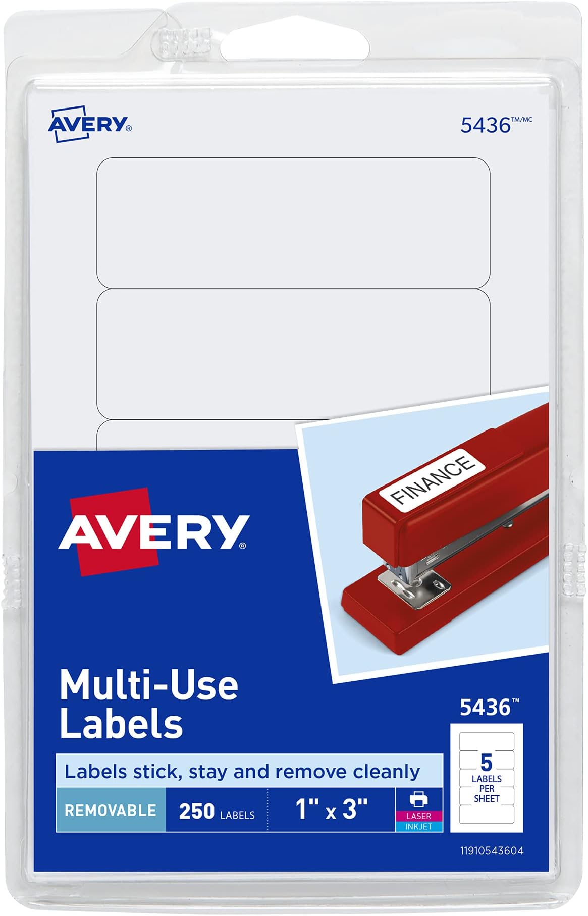 Multi-Use Removable Labels, 1" x 3", Print or Write ID Labels, White, 250 Total (05436)