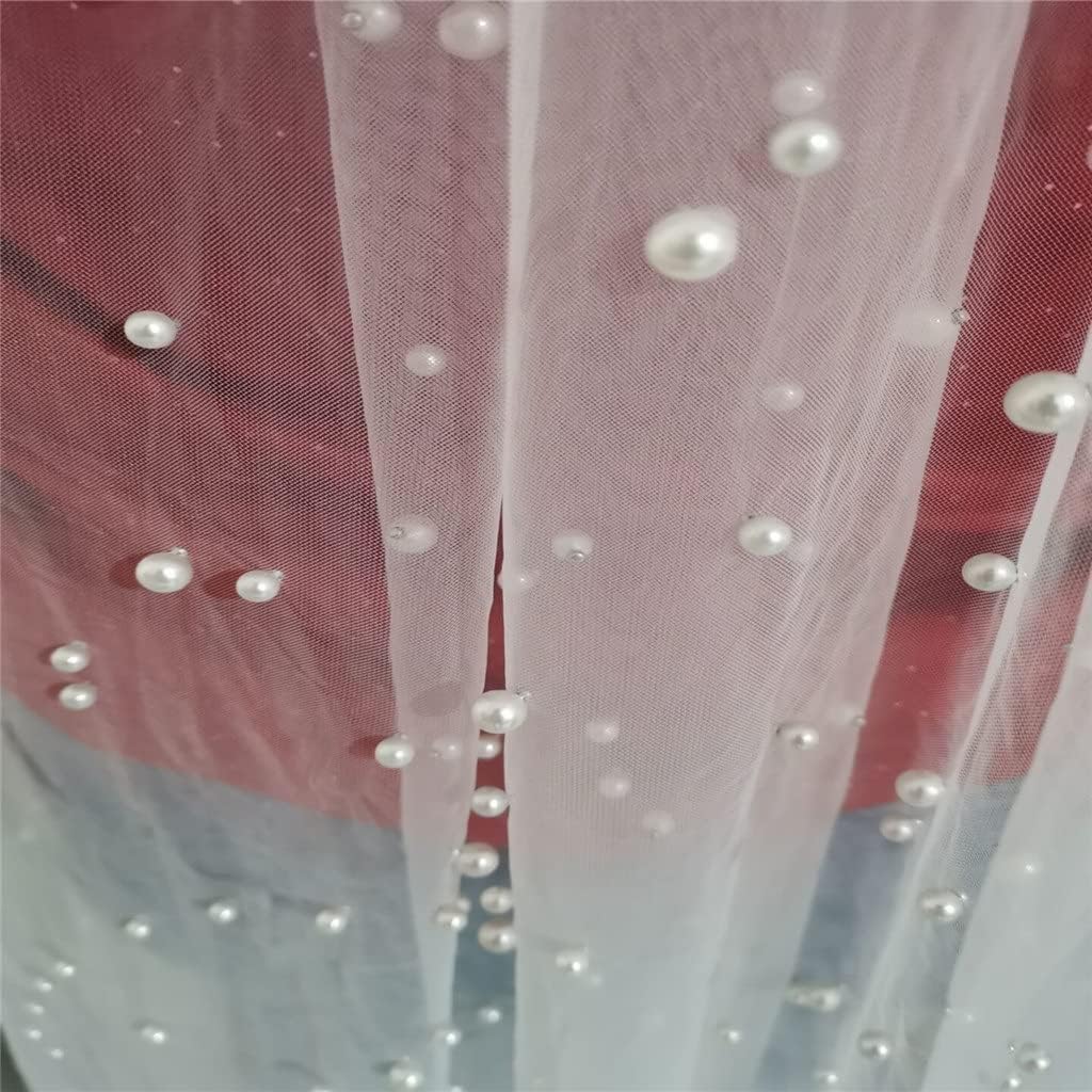 2M Length Pearls Wedding Veil Tulle 1T White Bridal Veil Elegant Bride Veil Ivory Bridal Party Veils with Comb(Ivory)