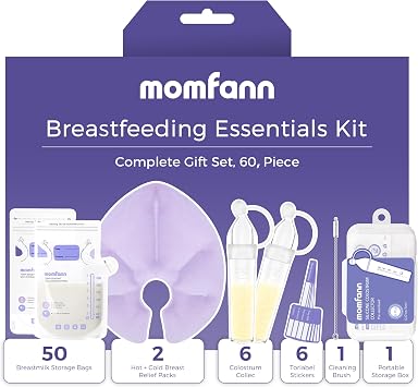 Breastfeeding Care Kit for Nursing Moms, 60 Piece/Set, BPA-Free Essentials | Inclueds Milk Collector, 50 Storage Bags & Hot/Cold Packs - Relieves Engorgement & Improves Milk FlowPurple