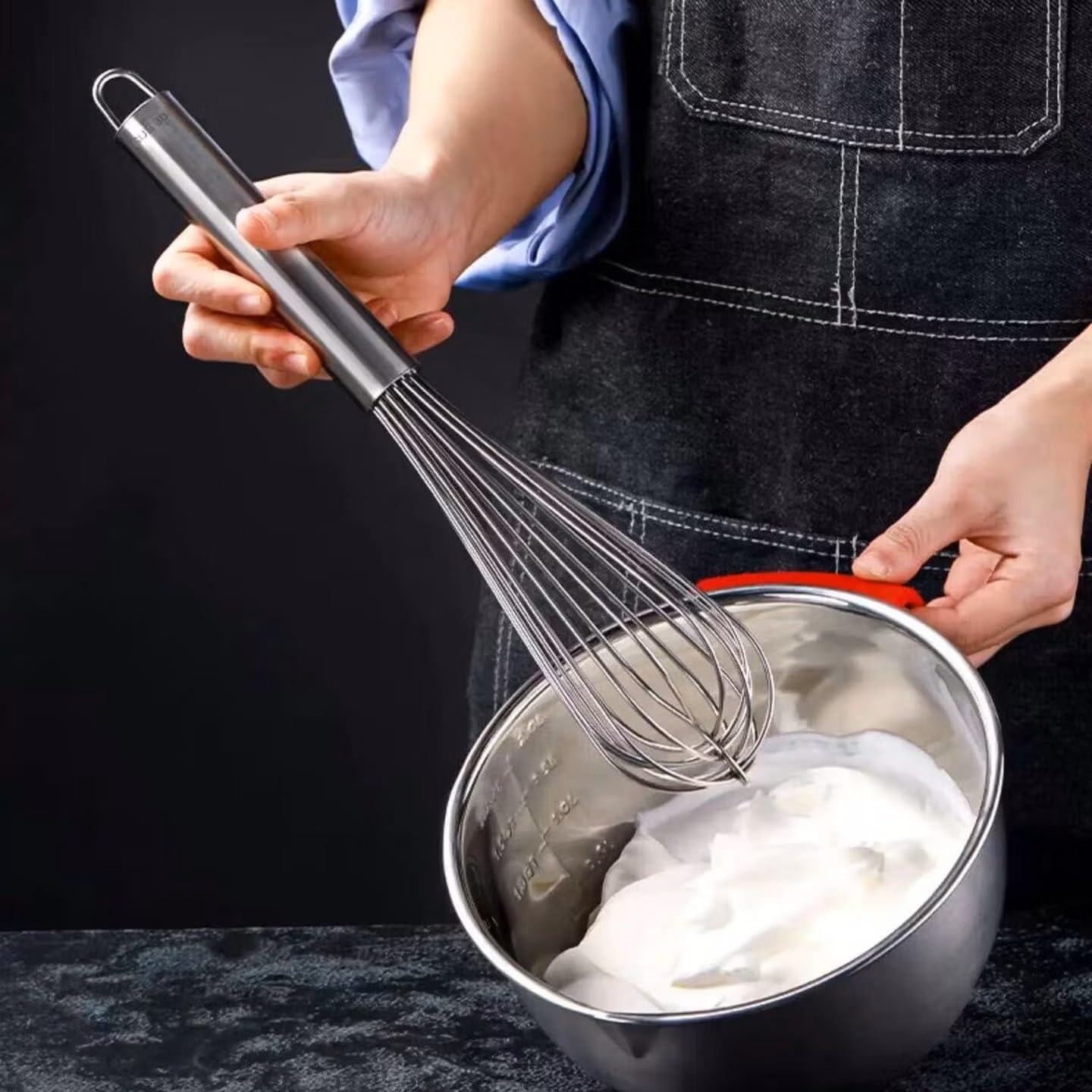 Stainless Steel Manual Whisk, 304 Thick Steel Hand Egg Beater with Long Handle, Multiple Sizes 10-24 Inch, for Baking and Mixing (24-inch)
